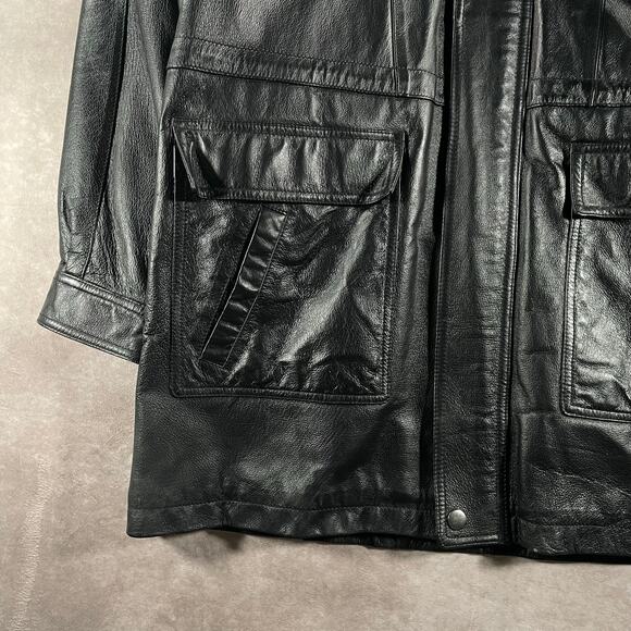 90’s Niko Leather Soft Winter Warm Casual Black Leather Trench Coat - Picture 8 of 8